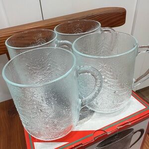 Vintage Set of 4 Duralex Christmas Glass Mug Cups 11 1/2 oz Made in Frace